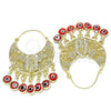 Oro Laminado Long Earring, Gold Filled Style Guadalupe and Evil Eye Design, Red Resin Finish, Golden Finish, 02.380.0056.1