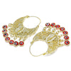 Oro Laminado Long Earring, Gold Filled Style Guadalupe and Evil Eye Design, Red Resin Finish, Golden Finish, 02.380.0056.1