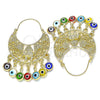 Oro Laminado Long Earring, Gold Filled Style Elephant and Evil Eye Design, Multicolor Resin Finish, Golden Finish, 02.380.0057