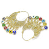 Oro Laminado Long Earring, Gold Filled Style Elephant and Evil Eye Design, Multicolor Resin Finish, Golden Finish, 02.380.0057