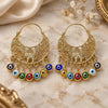Oro Laminado Long Earring, Gold Filled Style Elephant and Evil Eye Design, Multicolor Resin Finish, Golden Finish, 02.380.0057