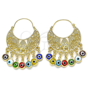 Gold Filled Ring — Long Earring Elephant and Evil Eye Design Multicolor — main product view — SKU 140625 | Oro Laminado anillo — Long Earring Elephant and Evil Eye diseño Multicolor — SKU 140625