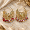 Oro Laminado Long Earring, Gold Filled Style Elephant and Evil Eye Design, Red Resin Finish, Golden Finish, 02.380.0057.1