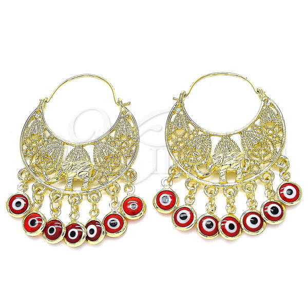 Gold Filled Ring — Long Earring Elephant and Evil Eye Design Red — main product view — SKU 140626 | Oro Laminado anillo — Long Earring Elephant and Evil Eye diseño Red — SKU 140626