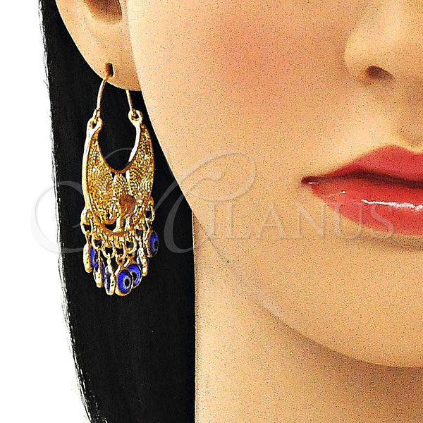 Gold Filled Ring — Long Earring Elephant and Evil Eye Design Blue — alternate product view — SKU 140627 | Oro Laminado anillo — Long Earring Elephant and Evil Eye diseño Blue — SKU 140627