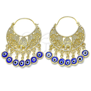 Gold Filled Ring — Long Earring Elephant and Evil Eye Design Blue — main product view — SKU 140627 | Oro Laminado anillo — Long Earring Elephant and Evil Eye diseño Blue — SKU 140627