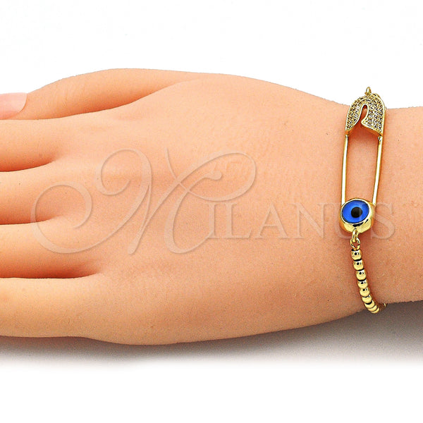 Gold Filled Bracelet — Adjustable Bolo Bracelet Evil Eye and Paperclip Design — alternate product view — SKU 140635 | Oro Laminado brazalete — Adjustable Bolo Bracelet Evil Eye and Paperclip diseño — SKU 140635