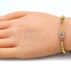 Oro Laminado Adjustable Bolo Bracelet, Gold Filled Style Paperclip and Ball Design, with White Micro Pave, Polished, Golden Finish, 03.313.0033.10 (04 MM Thickness, 10 Inches Length)