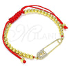 Oro Laminado Adjustable Bolo Bracelet, Gold Filled Style Paperclip and Ball Design, with White Micro Pave, Polished, Golden Finish, 03.313.0033.10 (04 MM Thickness, 10 Inches Length)