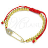 Oro Laminado Adjustable Bolo Bracelet, Gold Filled Style Paperclip and Ball Design, with White Micro Pave, Polished, Golden Finish, 03.313.0033.10 (04 MM Thickness, 10 Inches Length)