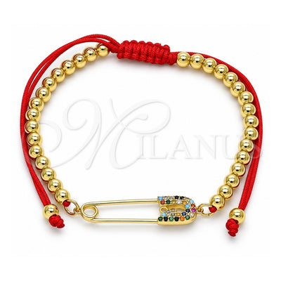 Oro Laminado Adjustable Bolo Bracelet, Gold Filled Style Paperclip and Ball Design, with Multicolor Micro Pave, Polished, Golden Finish, 03.313.0033.1.10 (04 MM Thickness, 10 Inches Length)