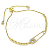 Oro Laminado Adjustable Bolo Bracelet, Gold Filled Style Paperclip and Ball Design, with White Micro Pave, Polished, Golden Finish, 03.313.0034.10 (01 MM Thickness, 10 Inches Length)