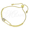 Oro Laminado Adjustable Bolo Bracelet, Gold Filled Style Paperclip and Ball Design, with White Micro Pave, Polished, Golden Finish, 03.313.0034.10 (01 MM Thickness, 10 Inches Length)