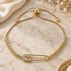 Oro Laminado Adjustable Bolo Bracelet, Gold Filled Style Paperclip and Ball Design, with White Micro Pave, Polished, Golden Finish, 03.313.0034.10 (01 MM Thickness, 10 Inches Length)