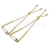 Oro Laminado Adjustable Bolo Bracelet, Gold Filled Style Paperclip and Ball Design, with White Micro Pave, Polished, Golden Finish, 03.313.0034.10 (01 MM Thickness, 10 Inches Length)