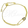 Oro Laminado Adjustable Bolo Bracelet, Gold Filled Style Paperclip and Ball Design, with Multicolor Micro Pave, Polished, Golden Finish, 03.313.0034.1.10 (01 MM Thickness, 10 Inches Length)