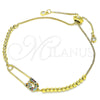 Oro Laminado Adjustable Bolo Bracelet, Gold Filled Style Paperclip and Ball Design, with Multicolor Micro Pave, Polished, Golden Finish, 03.313.0034.1.10 (01 MM Thickness, 10 Inches Length)