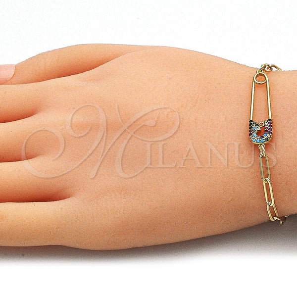 Gold Filled Bracelet — Fancy Bracelet Paperclip Design with Multicolor Micro Pave — alternate product view — SKU 140641 | Oro Laminado brazalete — elegante Bracelet Paperclip diseño with Multicolor Micro Pave — SKU 140641
