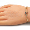 Oro Laminado Fancy Bracelet, Gold Filled Style Paperclip Design, with Multicolor Micro Pave, Polished, Golden Finish, 03.313.0035.1.07 (03 MM Thickness, 7 Inches Length)