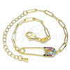 Oro Laminado Fancy Bracelet, Gold Filled Style Paperclip Design, with Multicolor Micro Pave, Polished, Golden Finish, 03.313.0035.1.07 (03 MM Thickness, 7 Inches Length)