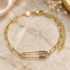 Oro Laminado Fancy Bracelet, Gold Filled Style Paperclip Design, with Multicolor Micro Pave, Polished, Golden Finish, 03.313.0035.1.07 (03 MM Thickness, 7 Inches Length)