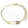 Oro Laminado Fancy Bracelet, Gold Filled Style Paperclip Design, with Multicolor Micro Pave, Polished, Golden Finish, 03.313.0035.1.07 (03 MM Thickness, 7 Inches Length)