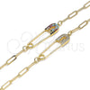 Oro Laminado Fancy Bracelet, Gold Filled Style Paperclip Design, with Multicolor Micro Pave, Polished, Golden Finish, 03.313.0035.1.07 (03 MM Thickness, 7 Inches Length)