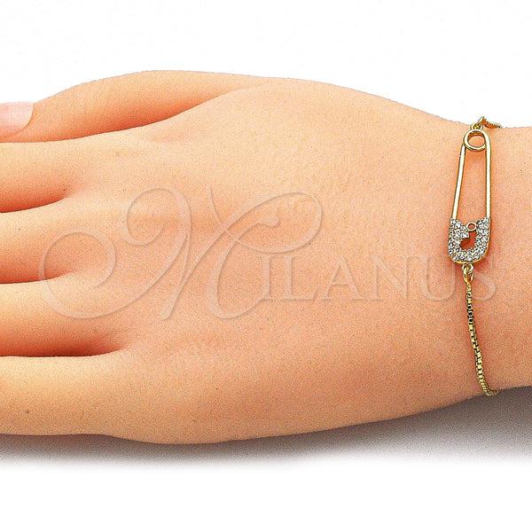 Gold Filled Bracelet — Adjustable Bolo Bracelet Paperclip Design with White Micro — alternate product view — SKU 140642 | Oro Laminado brazalete — Adjustable Bolo Bracelet Paperclip diseño with blanco Micro — SKU 140642