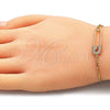 Oro Laminado Adjustable Bolo Bracelet, Gold Filled Style Paperclip Design, with White Micro Pave, Polished, Golden Finish, 03.313.0036.11 (01 MM Thickness, 11 Inches Length)