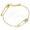 Oro Laminado Adjustable Bolo Bracelet, Gold Filled Style Paperclip Design, with White Micro Pave, Polished, Golden Finish, 03.313.0036.11 (01 MM Thickness, 11 Inches Length)