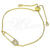 Oro Laminado Adjustable Bolo Bracelet, Gold Filled Style Paperclip Design, with White Micro Pave, Polished, Golden Finish, 03.313.0036.11 (01 MM Thickness, 11 Inches Length)
