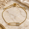 Oro Laminado Adjustable Bolo Bracelet, Gold Filled Style Paperclip Design, with White Micro Pave, Polished, Golden Finish, 03.313.0036.11 (01 MM Thickness, 11 Inches Length)