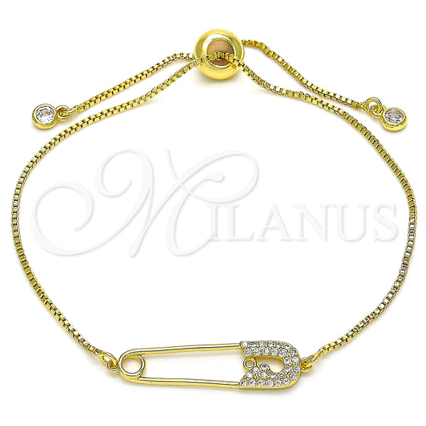 Gold Filled Bracelet — Adjustable Bolo Bracelet Paperclip Design with White Micro — main product view — SKU 140642 | Oro Laminado brazalete — Adjustable Bolo Bracelet Paperclip diseño with blanco Micro — SKU 140642