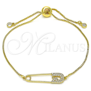 Gold Filled Bracelet — Adjustable Bolo Bracelet Paperclip Design with White Micro — main product view — SKU 140642 | Oro Laminado brazalete — Adjustable Bolo Bracelet Paperclip diseño with blanco Micro — SKU 140642