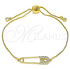 Oro Laminado Adjustable Bolo Bracelet, Gold Filled Style Paperclip Design, with White Micro Pave, Polished, Golden Finish, 03.313.0036.11 (01 MM Thickness, 11 Inches Length)