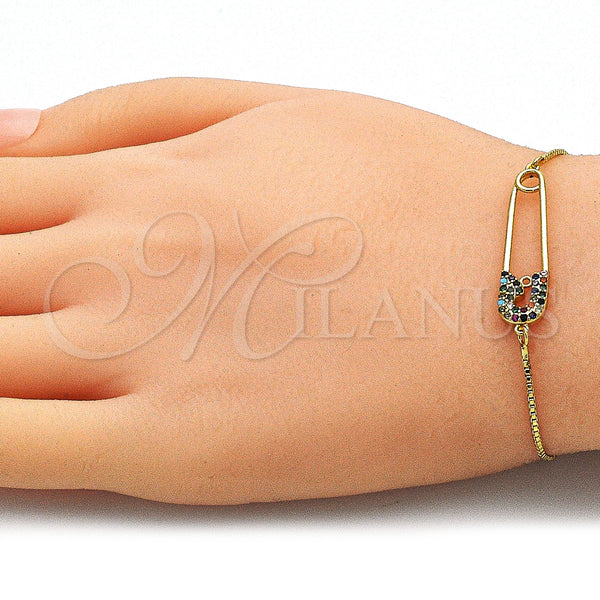 Gold Filled Bracelet — Adjustable Bolo Bracelet Paperclip Design with Multicolor Micro — alternate product view — SKU 140643 | Oro Laminado brazalete — Adjustable Bolo Bracelet Paperclip diseño with Multicolor Micro — SKU 140643