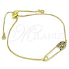 Oro Laminado Adjustable Bolo Bracelet, Gold Filled Style Paperclip Design, with Multicolor Micro Pave, Polished, Golden Finish, 03.313.0036.1.11 (01 MM Thickness, 11 Inches Length)