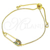 Oro Laminado Adjustable Bolo Bracelet, Gold Filled Style Paperclip Design, with Multicolor Micro Pave, Polished, Golden Finish, 03.313.0036.1.11 (01 MM Thickness, 11 Inches Length)