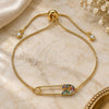 Oro Laminado Adjustable Bolo Bracelet, Gold Filled Style Paperclip Design, with Multicolor Micro Pave, Polished, Golden Finish, 03.313.0036.1.11 (01 MM Thickness, 11 Inches Length)
