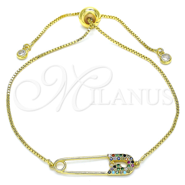 Gold Filled Bracelet — Adjustable Bolo Bracelet Paperclip Design with Multicolor Micro — main product view — SKU 140643 | Oro Laminado brazalete — Adjustable Bolo Bracelet Paperclip diseño with Multicolor Micro — SKU 140643