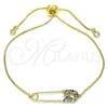 Oro Laminado Adjustable Bolo Bracelet, Gold Filled Style Paperclip Design, with Multicolor Micro Pave, Polished, Golden Finish, 03.313.0036.1.11 (01 MM Thickness, 11 Inches Length)