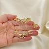 Oro Laminado Earring and Pendant Children Set, Gold Filled Style Dolphin Design, with Pink Crystal, Polished, Tricolor, 06.361.0021