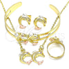 Oro Laminado Earring and Pendant Children Set, Gold Filled Style Dolphin Design, with Pink Crystal, Polished, Tricolor, 06.361.0021