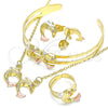 Oro Laminado Earring and Pendant Children Set, Gold Filled Style Dolphin Design, with Pink Crystal, Polished, Tricolor, 06.361.0021