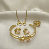 Oro Laminado Earring and Pendant Children Set, Gold Filled Style Dolphin Design, with Pink Crystal, Polished, Tricolor, 06.361.0021
