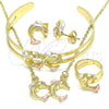 Oro Laminado Earring and Pendant Children Set, Gold Filled Style Dolphin Design, with Pink Crystal, Polished, Tricolor, 06.361.0021