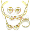 Oro Laminado Earring and Pendant Children Set, Gold Filled Style Heart Design, Polished, Tricolor, 06.361.0022
