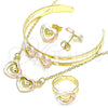Oro Laminado Earring and Pendant Children Set, Gold Filled Style Heart Design, Polished, Tricolor, 06.361.0022
