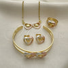 Oro Laminado Earring and Pendant Children Set, Gold Filled Style Heart Design, Polished, Tricolor, 06.361.0022