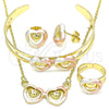 Oro Laminado Earring and Pendant Children Set, Gold Filled Style Heart Design, Polished, Tricolor, 06.361.0022